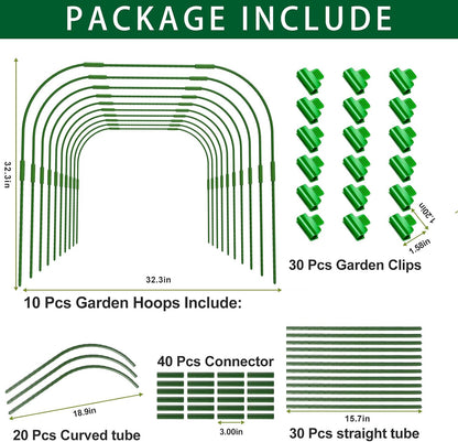 Garden Hoops for Raised beds, 10 Sets DIY Rust-Free Garden Tunnel 32.3"x 32.3" Greenhouse Hoops for Row Cover Garden Netting, Reuseable Plastic-Coated Steel Grow Tunnel Support Frame