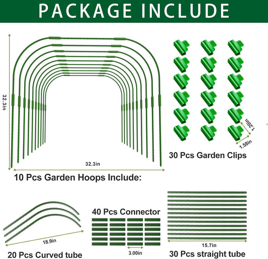 Garden Hoops for Raised beds, 10 Sets DIY Rust-Free Garden Tunnel 32.3"x 32.3" Greenhouse Hoops for Row Cover Garden Netting, Reuseable Plastic-Coated Steel Grow Tunnel Support Frame