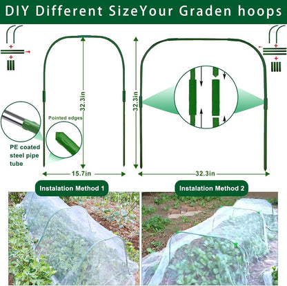 Garden Hoops for Raised beds, 10 Sets DIY Rust-Free Garden Tunnel 32.3"x 32.3" Greenhouse Hoops for Row Cover Garden Netting, Reuseable Plastic-Coated Steel Grow Tunnel Support Frame