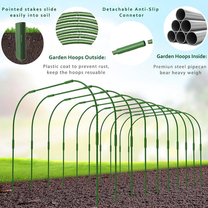 Garden Hoops for Raised beds, 10 Sets DIY Rust-Free Garden Tunnel 32.3"x 32.3" Greenhouse Hoops for Row Cover Garden Netting, Reuseable Plastic-Coated Steel Grow Tunnel Support Frame