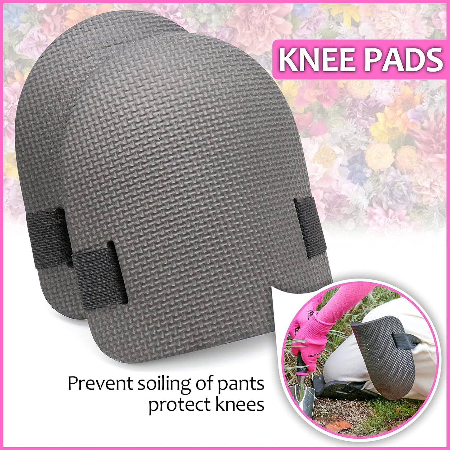 Pink Garden Tools, Gardening Gifts for Women, with 2 in 1 Detachable Storage Bag, Trowel, Transplanter, Rake, Weeder, Cultivator, Purning Shears and 3 Additional Protection Tools