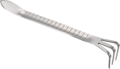 Root Rake, Stainless Steel 3 Prong Thickened Non-Slip Handle Loosening Soil Cultivator with Spatula for Backyard Bonsai Pot Planting, Silver