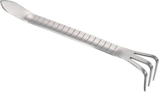 Root Rake, Stainless Steel 3 Prong Thickened Non-Slip Handle Loosening Soil Cultivator with Spatula for Backyard Bonsai Pot Planting, Silver