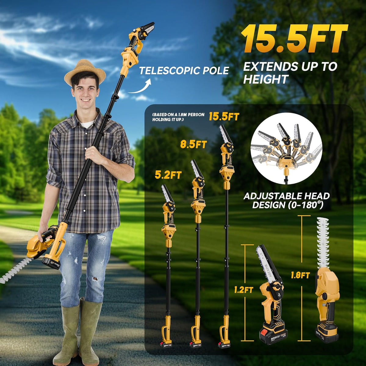 6-in-1 Pole Saw & Cordless Hedge Trimmer Combo Kit