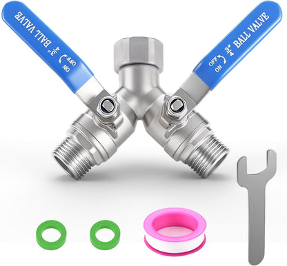 304 Stainless Steel Garden Hose Splitter 2 Way Heavy Duty, Full Flow Hose Y Splitter with Long Handle,Lead-free Y Valve Water Garden Hose Adapter,3/4" GHT Threads