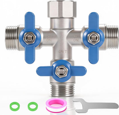 304 Stainless Steel Garden Hose Splitter 2 Way Heavy Duty, Full Flow Hose Y Splitter with Long Handle,Lead-free Y Valve Water Garden Hose Adapter,3/4" GHT Threads