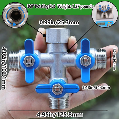 304 Stainless Steel Garden Hose Splitter 2 Way Heavy Duty, Full Flow Hose Y Splitter with Long Handle,Lead-free Y Valve Water Garden Hose Adapter,3/4" GHT Threads