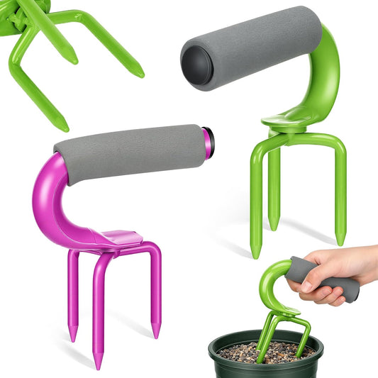 2 Pack Hand Tiller Claw Cultivator, Manganese Steel Soil Loosener with Soft Foam Handle for Raised Garden Beds, Potted Plants & Vegetable Gardening, Purple and Green