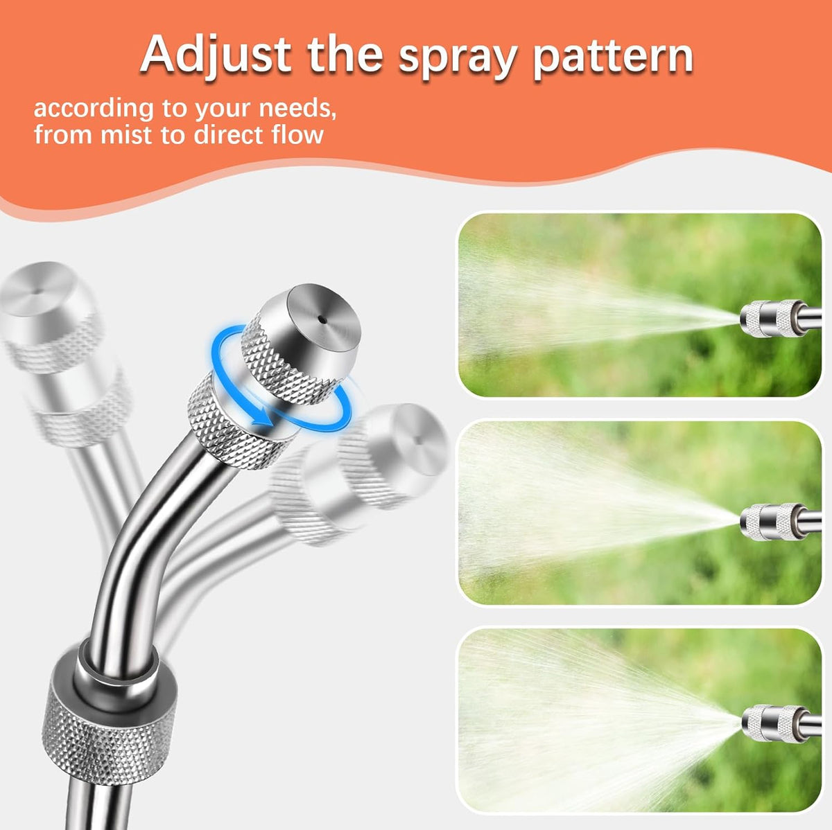 All Metal 44 Inch Replacement Sprayer Wand, Suitable for 1/2" Hose Quick Connector, 1/4" & 3/8" & 1/2" Brass Barb Sprayer Wand, Built-in Shut Valve Stainless Steel, W/2 Hose Clamps & 2 Rolls Raw Tape