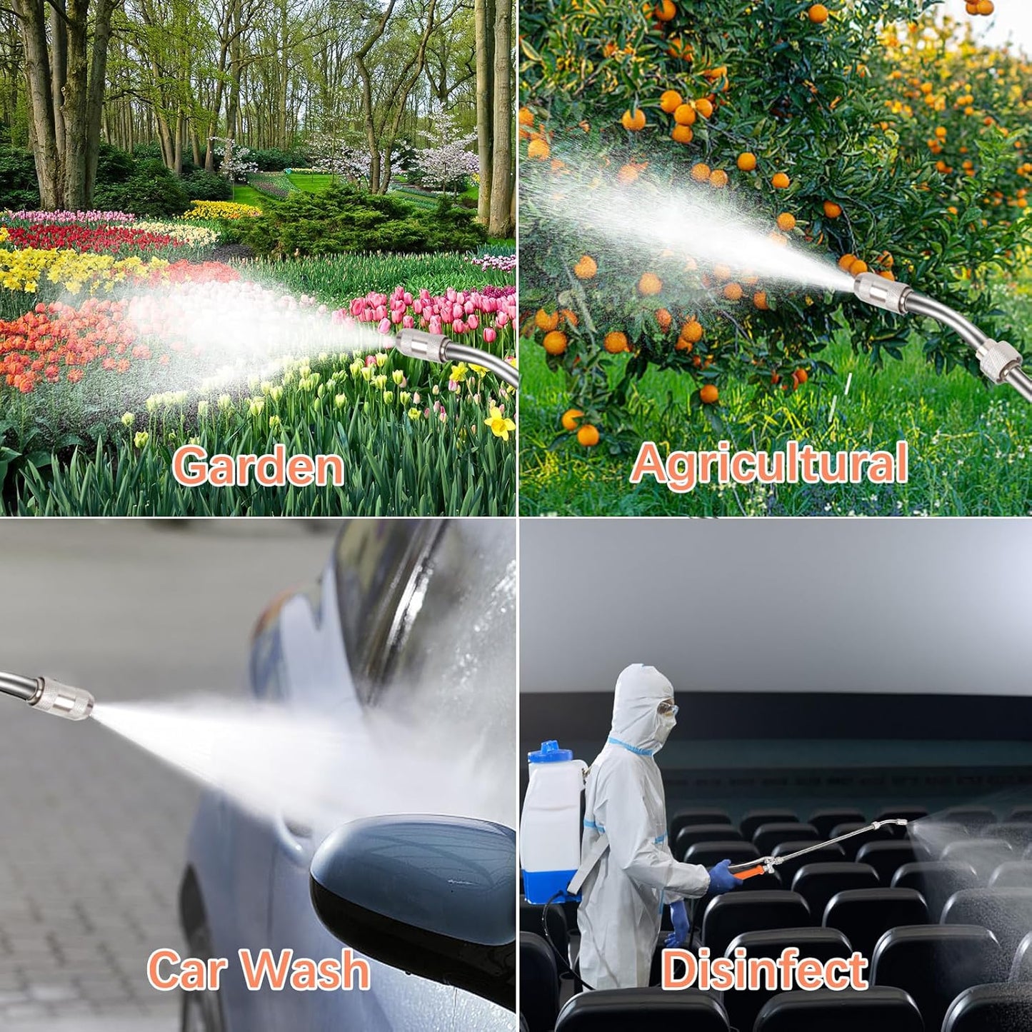 All Metal 44 Inch Replacement Sprayer Wand, Suitable for 1/2" Hose Quick Connector, 1/4" & 3/8" & 1/2" Brass Barb Sprayer Wand, Built-in Shut Valve Stainless Steel, W/2 Hose Clamps & 2 Rolls Raw Tape