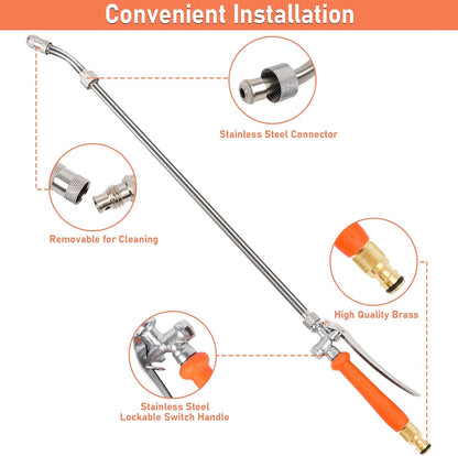 All Metal 44 Inch Replacement Sprayer Wand, Suitable for 1/2" Hose Quick Connector, 1/4" & 3/8" & 1/2" Brass Barb Sprayer Wand, Built-in Shut Valve Stainless Steel, W/2 Hose Clamps & 2 Rolls Raw Tape