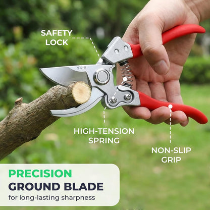Bypass Pruning Shears, SK5 Steel Safety Lock, Cuts Up to 1" Stems