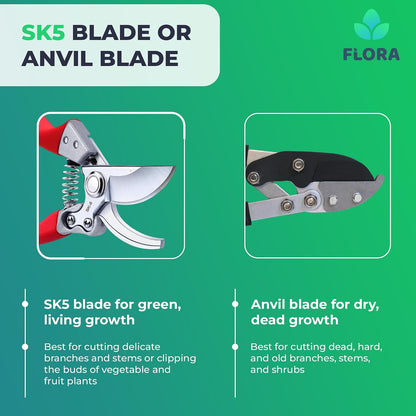 Bypass Pruning Shears, SK5 Steel Safety Lock, Cuts Up to 1" Stems