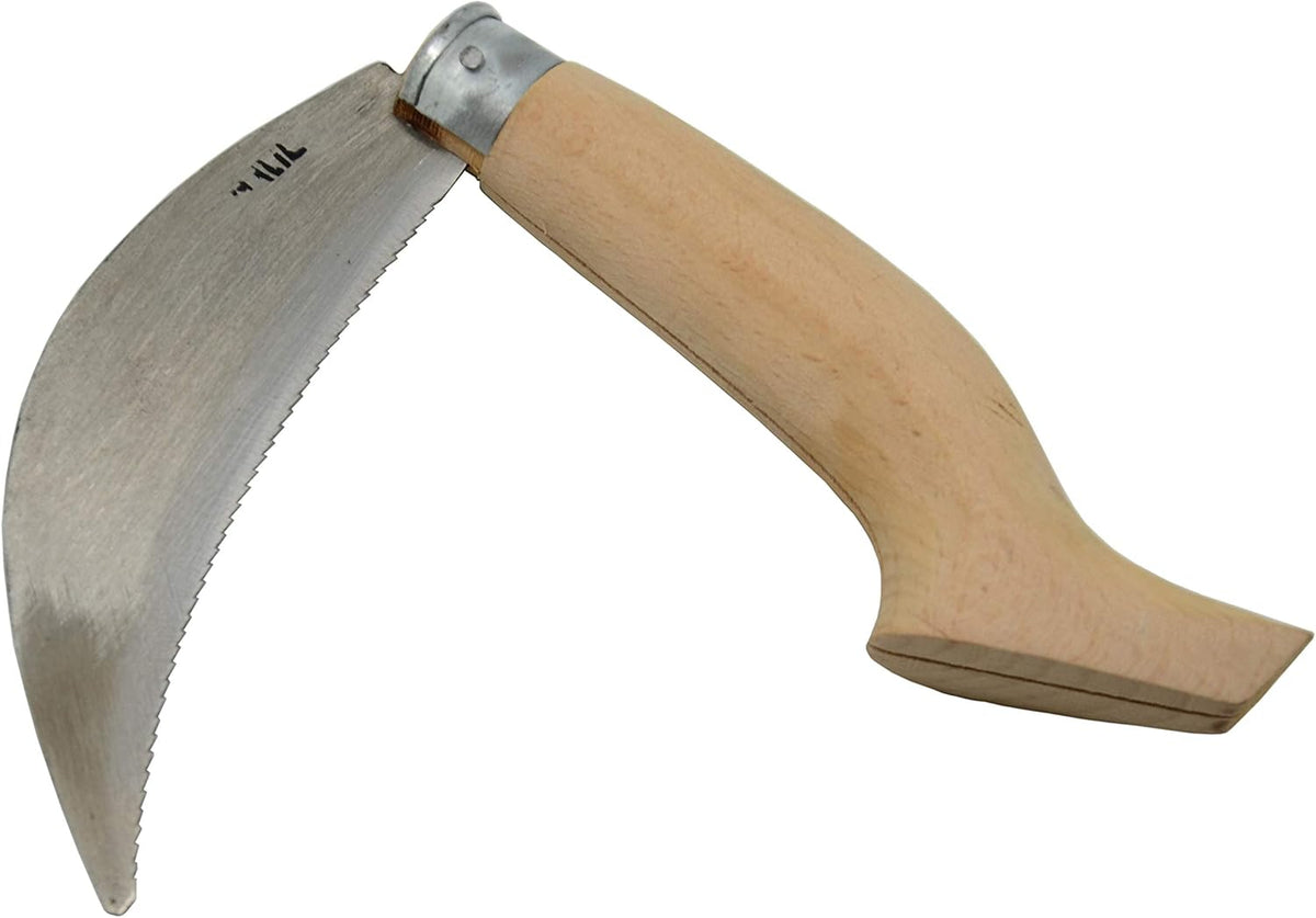 Folding Garden Sickle 12" - Manual Grass Scythe Hand Weeder Tool with Serrated Steel for Lawn and Garden Maintenance