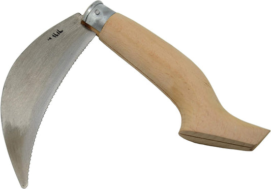 Folding Garden Sickle 12" - Manual Grass Scythe Hand Weeder Tool with Serrated Steel for Lawn and Garden Maintenance
