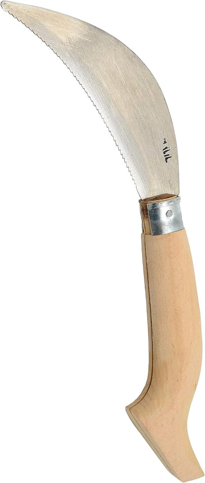 Folding Garden Sickle 12" - Manual Grass Scythe Hand Weeder Tool with Serrated Steel for Lawn and Garden Maintenance