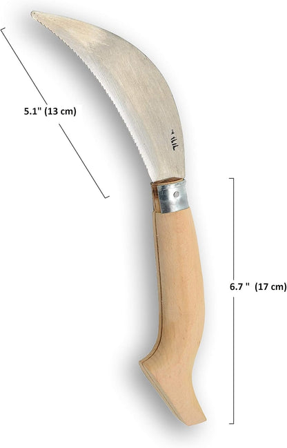 Folding Garden Sickle 12" - Manual Grass Scythe Hand Weeder Tool with Serrated Steel for Lawn and Garden Maintenance