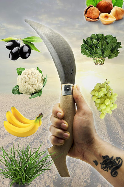 Folding Garden Sickle 12" - Manual Grass Scythe Hand Weeder Tool with Serrated Steel for Lawn and Garden Maintenance