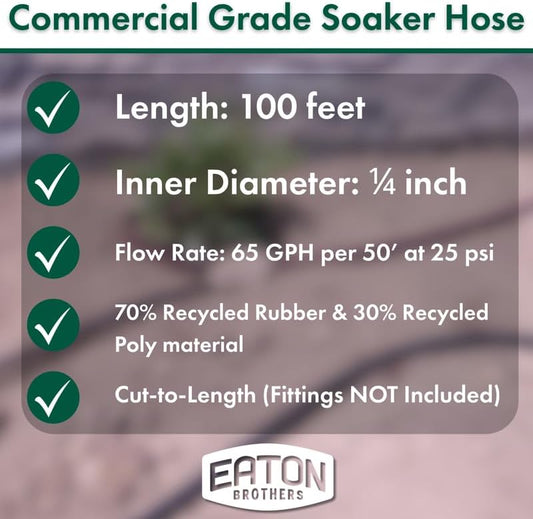 Bulk Soaker Hose – 100 ft, 1/4" Inner Diameter – Flexible Drip Watering Line for Gardens, Raised Beds & Landscaping – Durable, No-End Design for Custom Length Systems