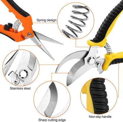 2 Pack Stainless Steel Pruning Shears, Garden Shears, Garden Clippers, Gardening Tools Scissors with Soft Grip Handle