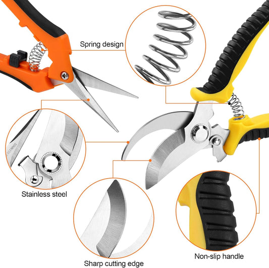 2 Pack Stainless Steel Pruning Shears, Garden Shears, Garden Clippers, Gardening Tools Scissors with Soft Grip Handle