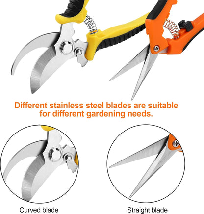 2 Pack Stainless Steel Pruning Shears, Garden Shears, Garden Clippers, Gardening Tools Scissors with Soft Grip Handle