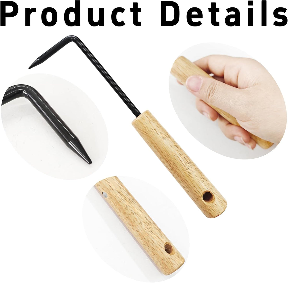 Hand Weeder Tool with Wood Handle, Stainless Steel Weed Remover for Lawns, Potted Plants, Cracks, Patios, Outdoor Garden(Style 1)