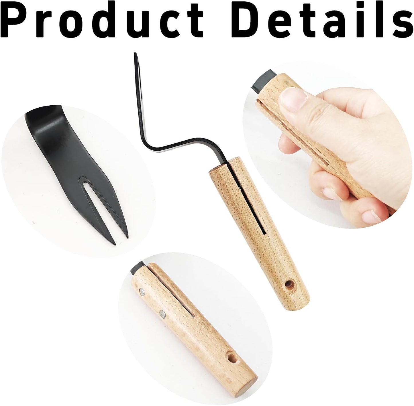 Hand Weeder Tool with Wood Handle, Stainless Steel Weed Remover for Lawns, Potted Plants, Cracks, Patios, Outdoor Garden(Style 1)