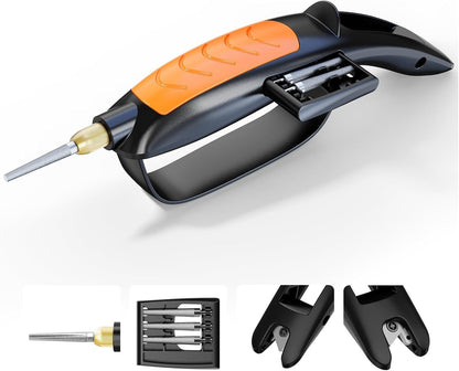 Garden Tool & Knife Sharpener, All-in-1 Kitchen Sharpening Tool-Orange