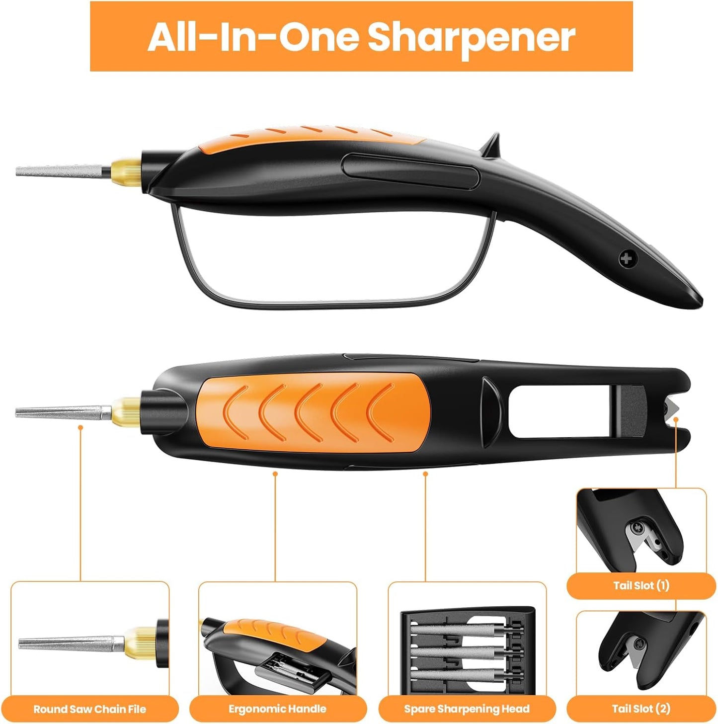 Garden Tool & Knife Sharpener, All-in-1 Kitchen Sharpening Tool-Orange
