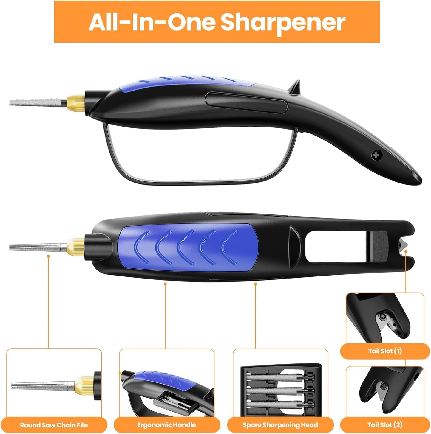 Garden Tool & Knife Sharpener, All-in-1 Kitchen Sharpening Tool-Orange