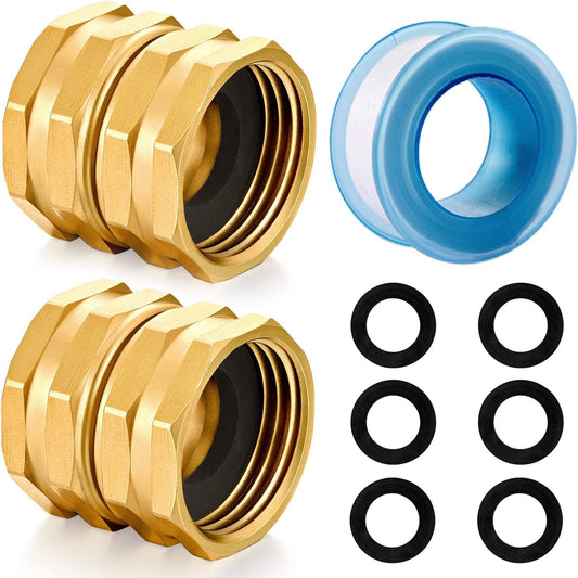 Solid brass Garden Hose Fittings Connectors Adapter Heavy Duty Brass Repair female to double female faucet leader coupler dual water hose connector(3/4"GHT) 2 Pcs