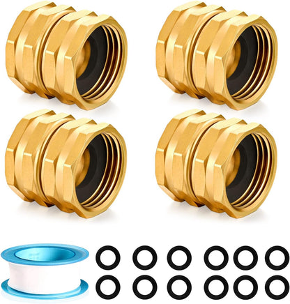 Solid brass Garden Hose Fittings Connectors Adapter Heavy Duty Brass Repair female to double female faucet leader coupler dual water hose connector(3/4"GHT) 2 Pcs
