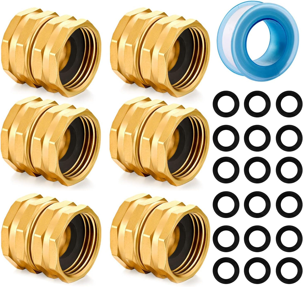 Solid brass Garden Hose Fittings Connectors Adapter Heavy Duty Brass Repair female to double female faucet leader coupler dual water hose connector(3/4"GHT) 2 Pcs