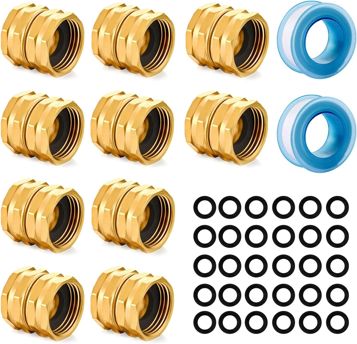Solid brass Garden Hose Fittings Connectors Adapter Heavy Duty Brass Repair female to double female faucet leader coupler dual water hose connector(3/4"GHT) 2 Pcs