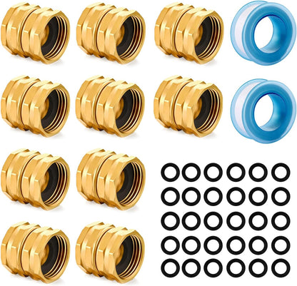 Solid brass Garden Hose Fittings Connectors Adapter Heavy Duty Brass Repair female to double female faucet leader coupler dual water hose connector(3/4"GHT) 2 Pcs