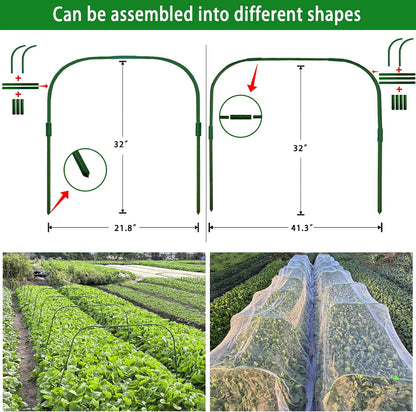 8 Sets 41.3"x32" Greenhouse Hoops Grow Tunnel for Garden Plants and Raised Beds,Durable Removable Rust-Free Steel Coated Frame Garden Hoops Kit with 24 Clips,Row Cover Hoops for Outdoor Vegetable
