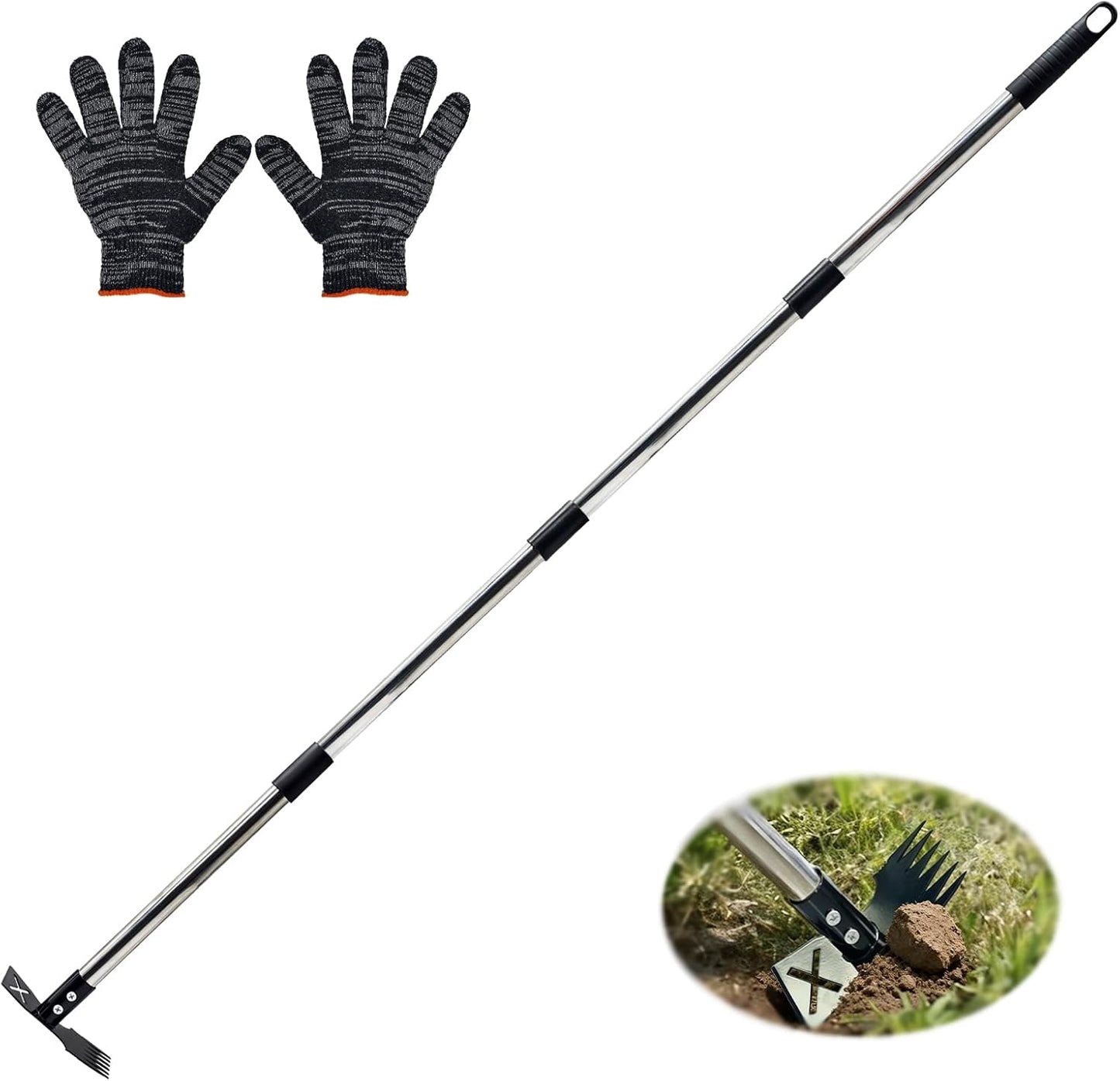 Weed Puller Tool with Long Handle, Heavy Duty 2 in 1 Manual Weed Rake and Garden Hoe, 58 Inch Multi Functional Weed Remover Weeding Tool, Gardening Weeder Tools for Yard, Lawn, Patio, Garden