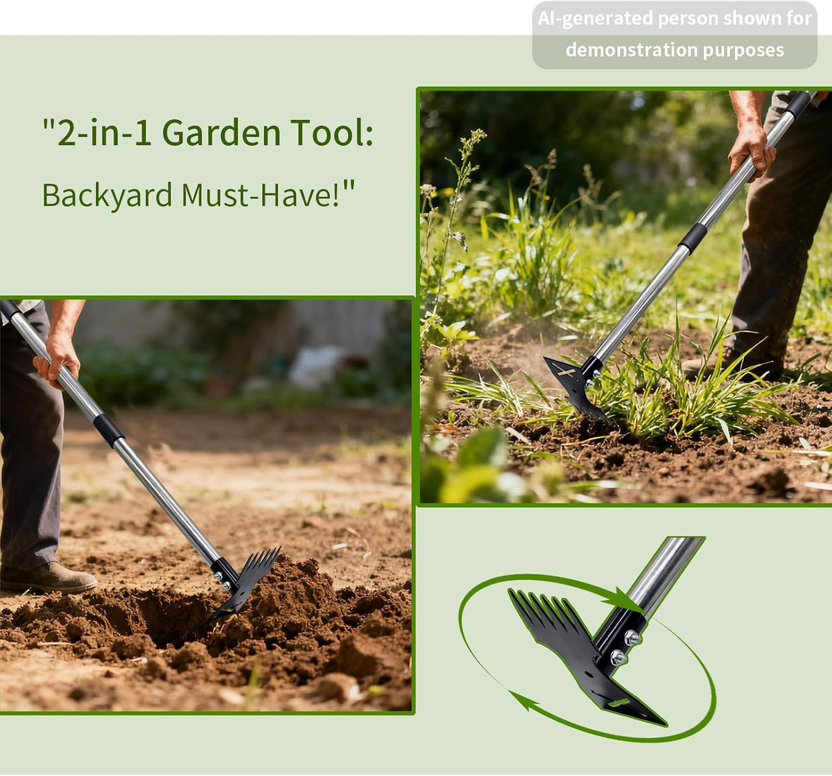 Weed Puller Tool with Long Handle, Heavy Duty 2 in 1 Manual Weed Rake and Garden Hoe, 58 Inch Multi Functional Weed Remover Weeding Tool, Gardening Weeder Tools for Yard, Lawn, Patio, Garden