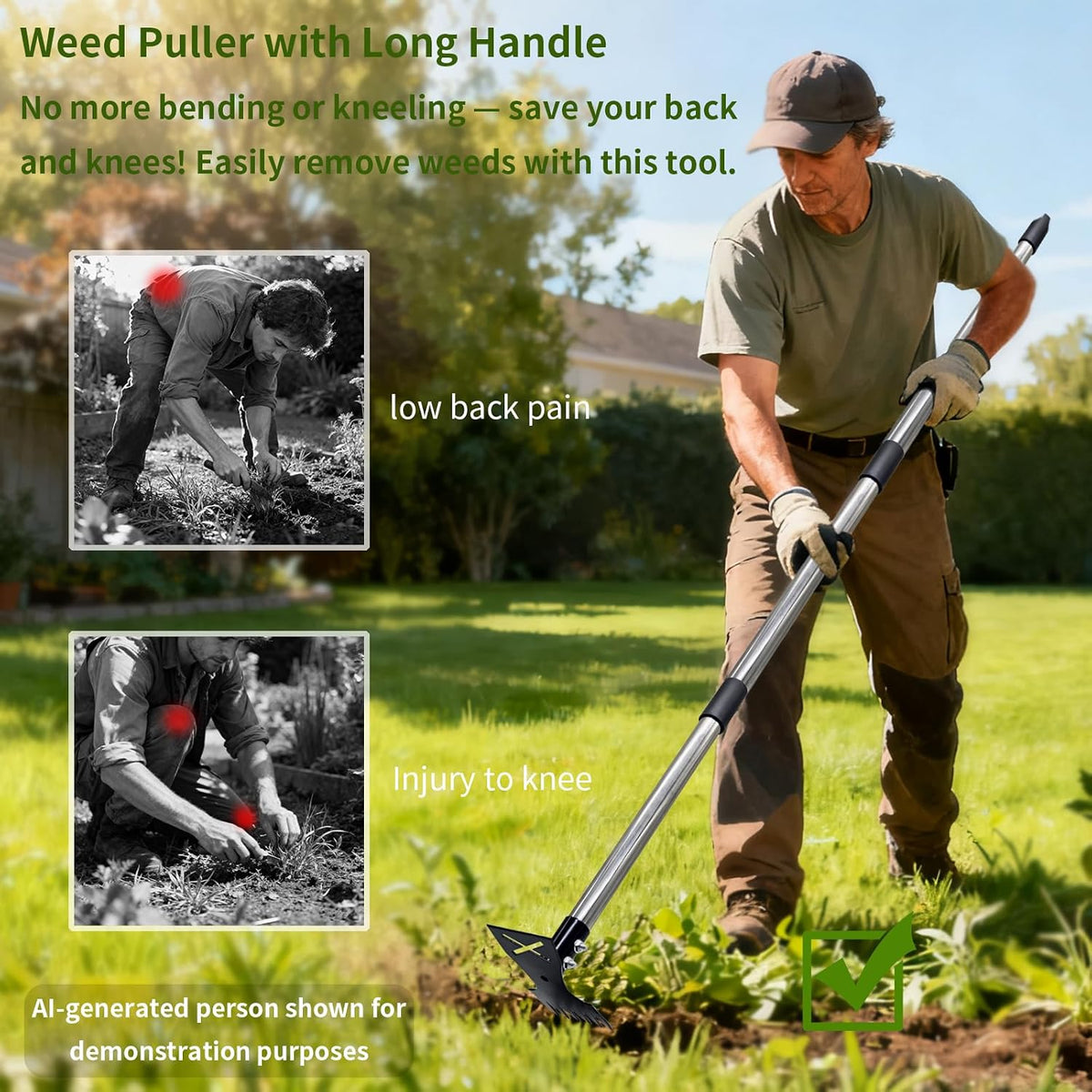 Weed Puller Tool with Long Handle, Heavy Duty 2 in 1 Manual Weed Rake and Garden Hoe, 58 Inch Multi Functional Weed Remover Weeding Tool, Gardening Weeder Tools for Yard, Lawn, Patio, Garden
