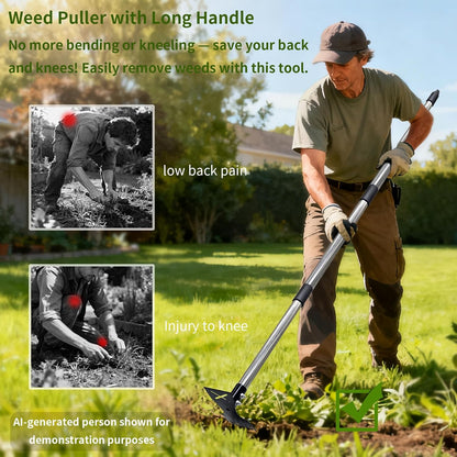 Weed Puller Tool with Long Handle, Heavy Duty 2 in 1 Manual Weed Rake and Garden Hoe, 58 Inch Multi Functional Weed Remover Weeding Tool, Gardening Weeder Tools for Yard, Lawn, Patio, Garden