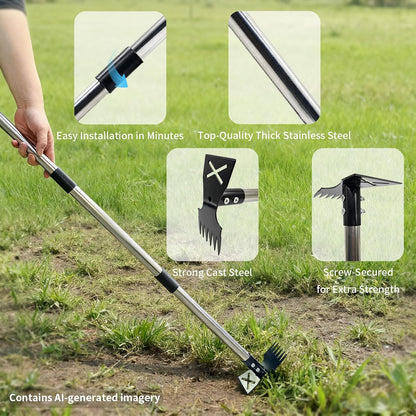 Weed Puller Tool with Long Handle, Heavy Duty 2 in 1 Manual Weed Rake and Garden Hoe, 58 Inch Multi Functional Weed Remover Weeding Tool, Gardening Weeder Tools for Yard, Lawn, Patio, Garden