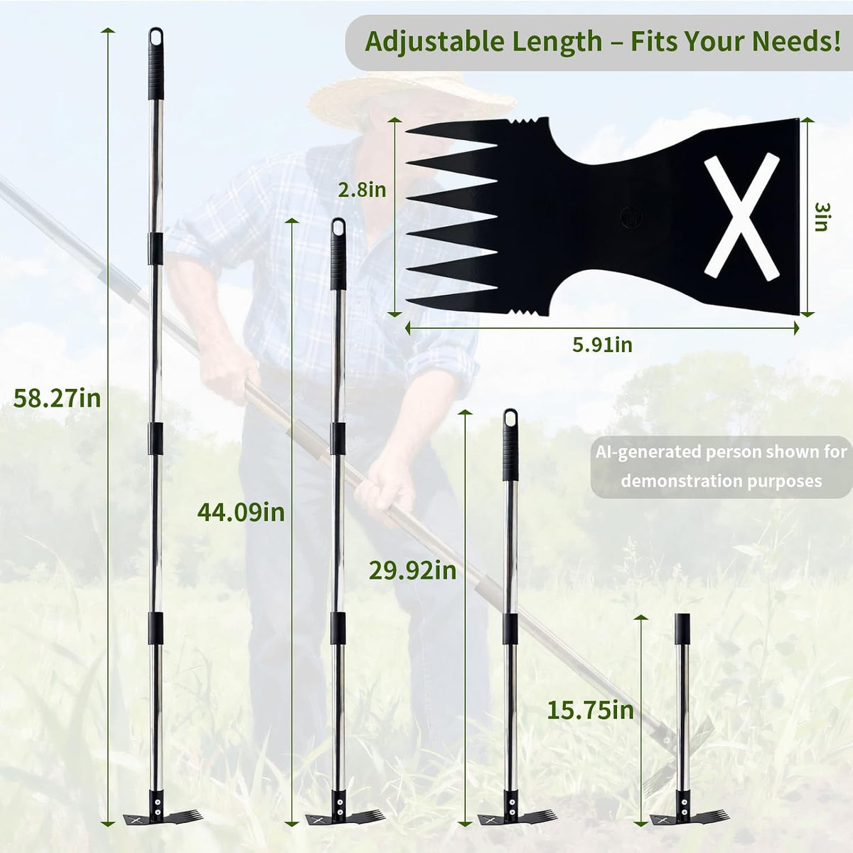 Weed Puller Tool with Long Handle, Heavy Duty 2 in 1 Manual Weed Rake and Garden Hoe, 58 Inch Multi Functional Weed Remover Weeding Tool, Gardening Weeder Tools for Yard, Lawn, Patio, Garden