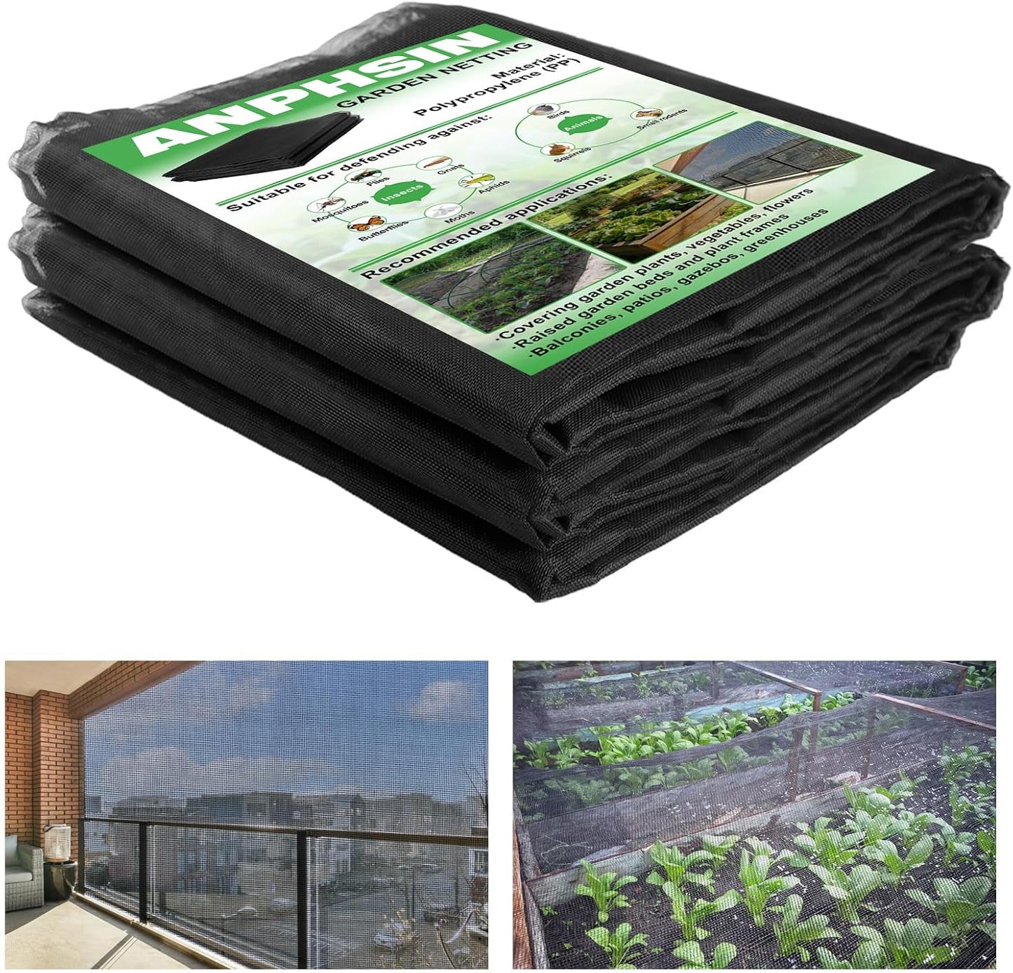 10x20ft Strong PP Nanocomposite Mosquito Net Garden Netting, Black