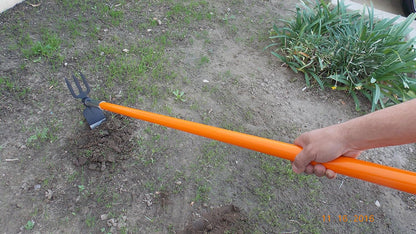 3-Prong Cultivator Hoe with Dual Heads for Weeding & Cultivating and Planting, Black, Garden Tool, Garden Hoe, Manual, American Fiberglass Handle. Assembled in USA.
