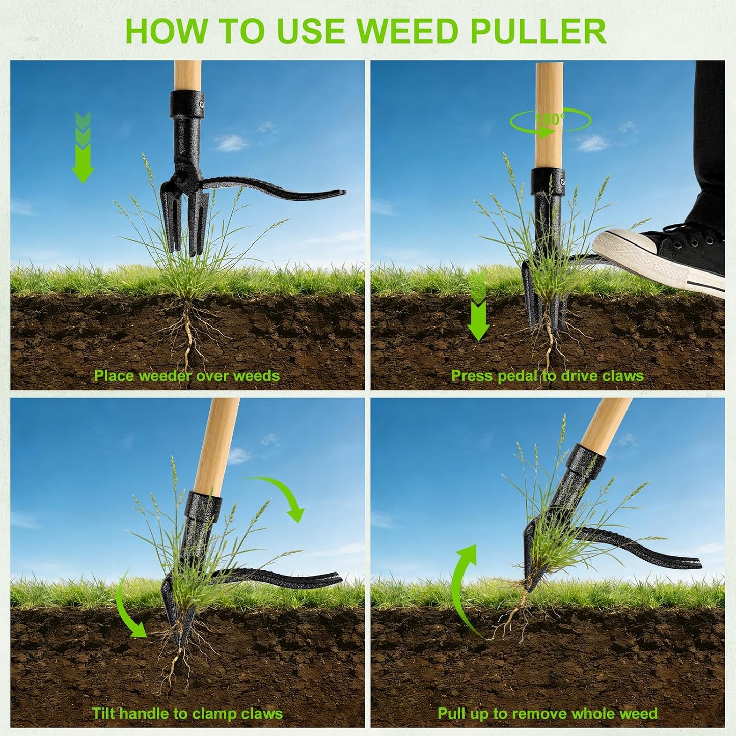 Hand Weeder Tool, 13" High-Carbon Steel V-Tip Weed Puller