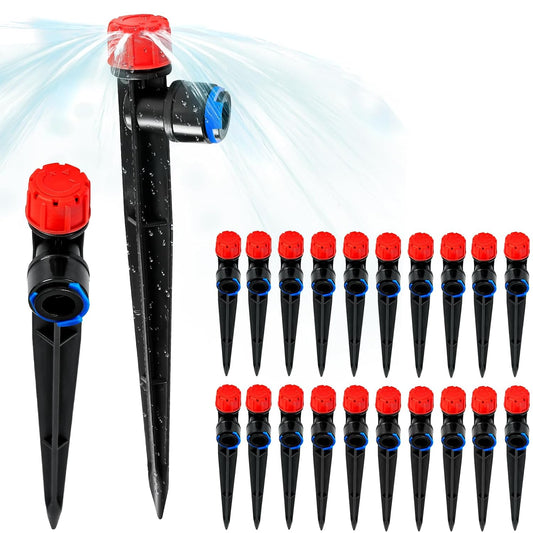 20PCS 1/4 inch Tubing Drip Irrigation Vortex Emitters,Degree Drip Emitter Sprayer with Stake, Irrigation Dripper Sprinklers for Drip Irrigation System Parts & Connectors