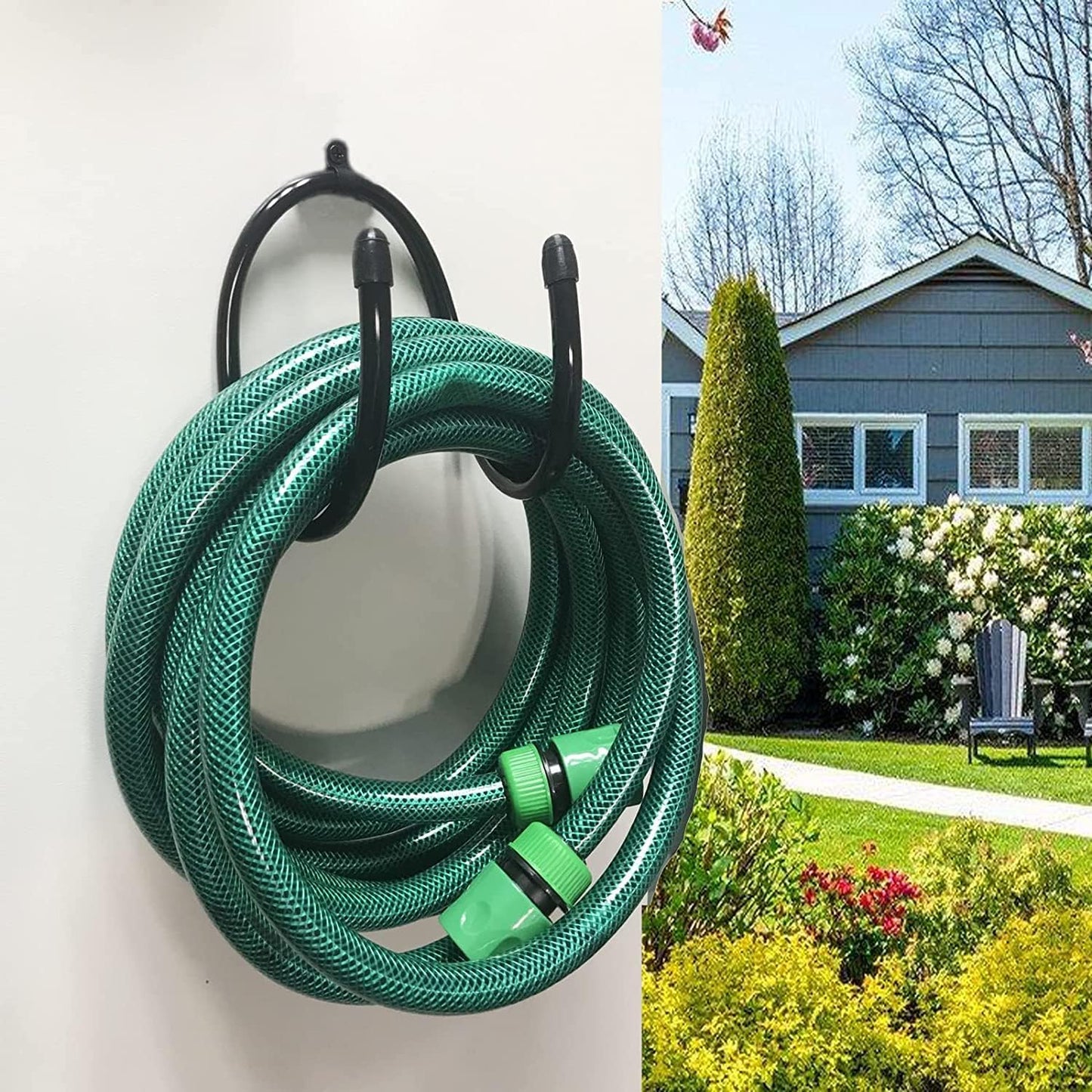 2 Pack Hose Hanger,Metal Hose Holder Wall Mount, Hook for Garden Hose/Expandable Hose/Hose Reel/Water Hose/Pocket Hose/Flexable Hose/Magic Hose- Chain-Link Fence or Wall Mount