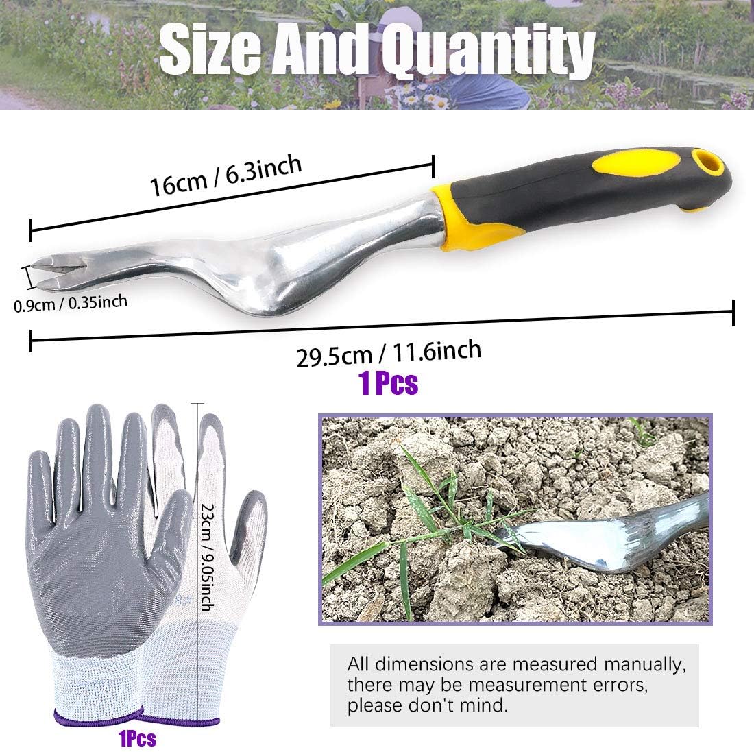 5Pcs Manual Weeders Puller Tool Kit, Weed Puller Tool Garden Handle Weeder Removal Tool Garden Trowel with Ergonomic Handle Weeding Tool with Protective Gloves for Garden Lawn