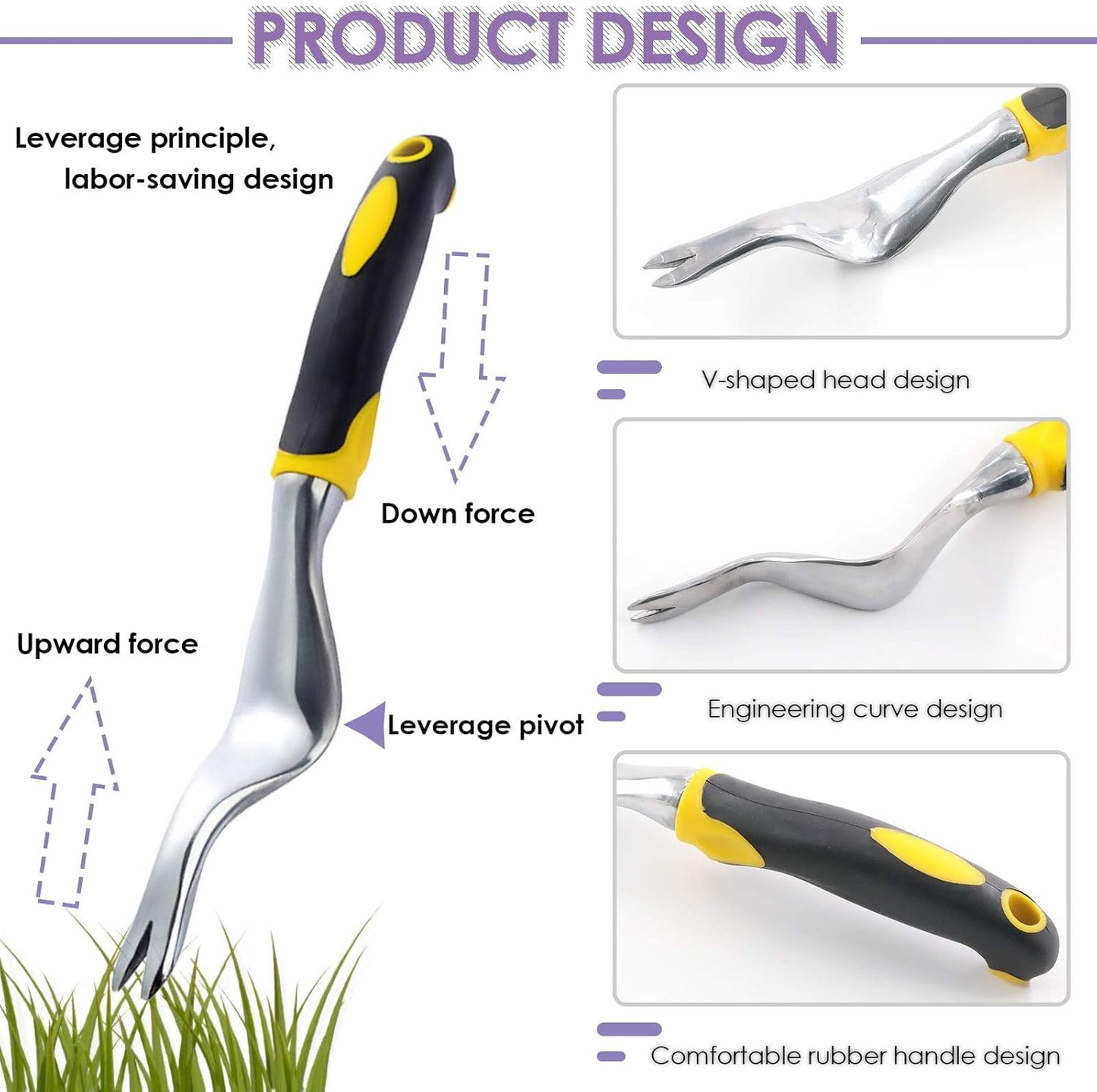 5Pcs Manual Weeders Puller Tool Kit, Weed Puller Tool Garden Handle Weeder Removal Tool Garden Trowel with Ergonomic Handle Weeding Tool with Protective Gloves for Garden Lawn